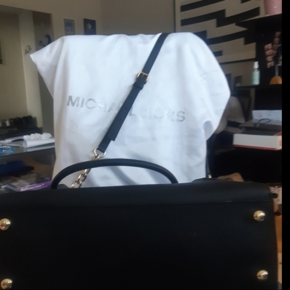 Michael Kors Hamilton Black Leather Sholder Bag Satchel - Picture 6 of 8